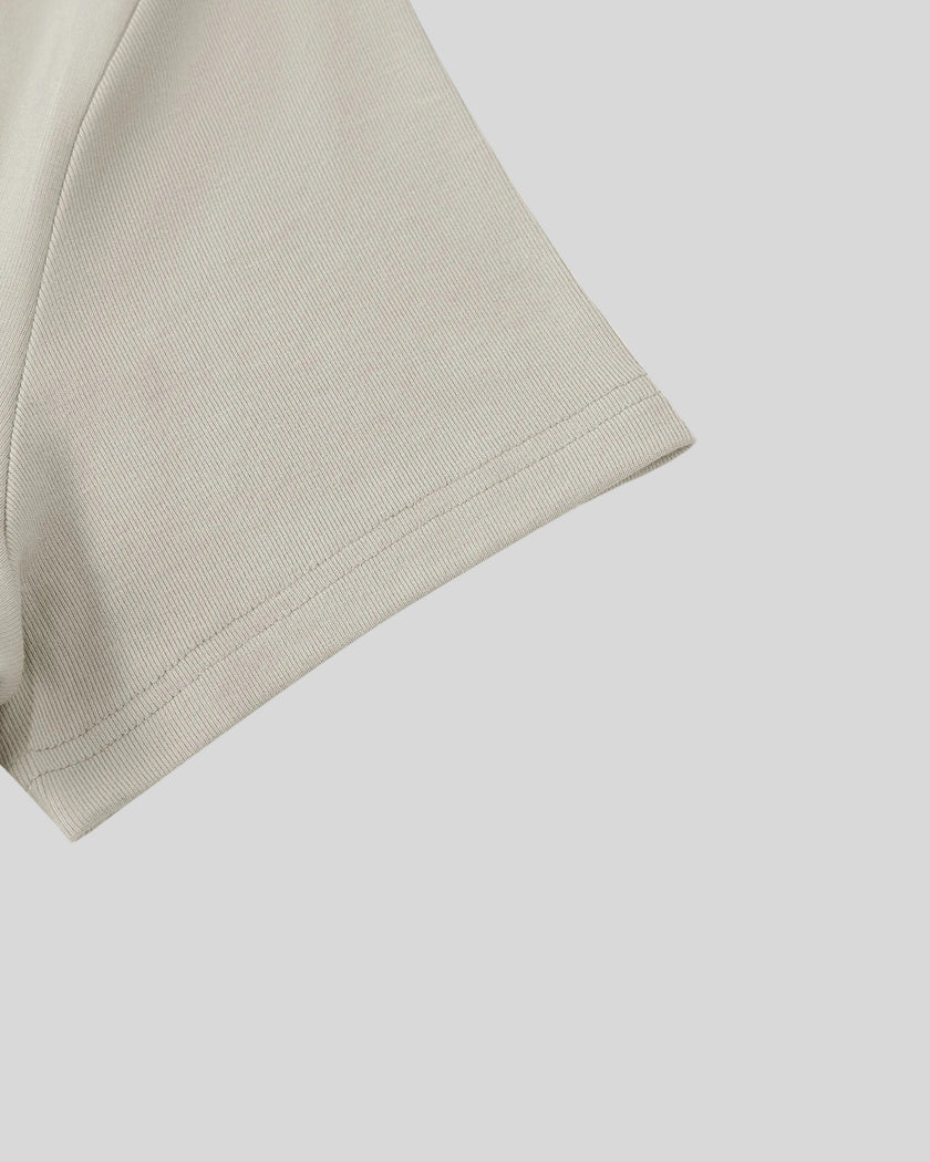 ContourEase V-Neck Maxi Dress in Light Gray, closeup of short sleeve and clean finished edge