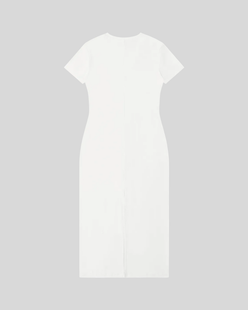 ContourEase V-Neck Maxi Dress in White, flat lay back view showing streamlined silhouette and back slit