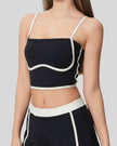 Angled front view of ContourEdge black active cami with longline silhouette