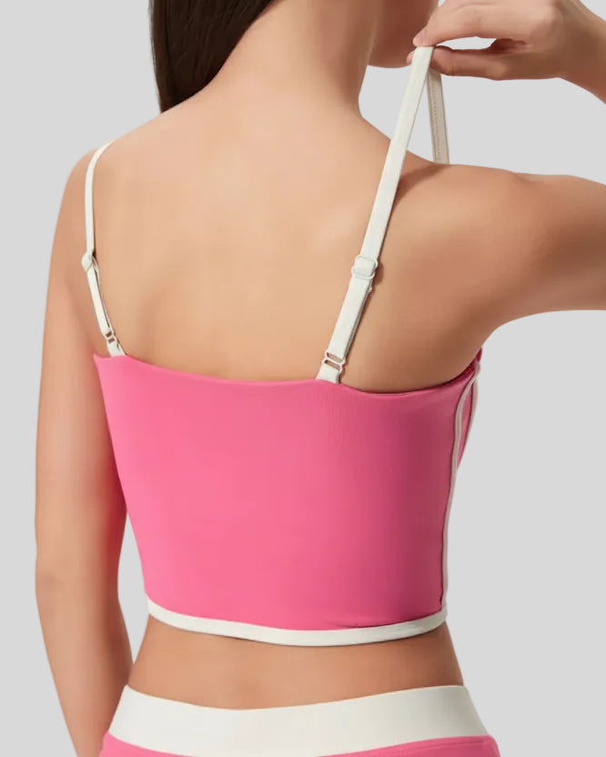 Back view of ContourEdge active cami in fuchsia pink with adjustable straps and smooth fit