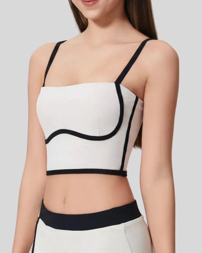 Angled front view of ContourEdge white active cami with longline silhouette
