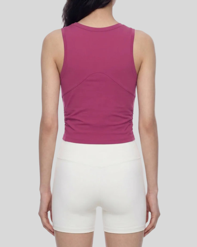 Back view of the ContourForm Studio Tank in rose red