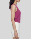 Side profile of the ContourForm Studio Tank in rose red, showing the contoured silhouette