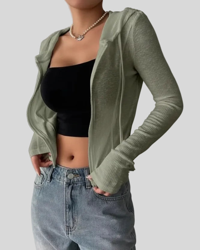 ContourZip Ribbed Jacket in army green angled open view highlighting ribbed texture