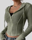 ContourZip Ribbed Jacket in army green right angled view showing contour fit and structure