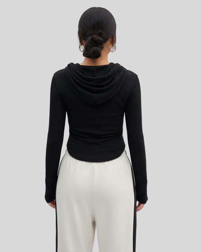 ContourZip Ribbed Jacket in black back view showing fitted silhouette