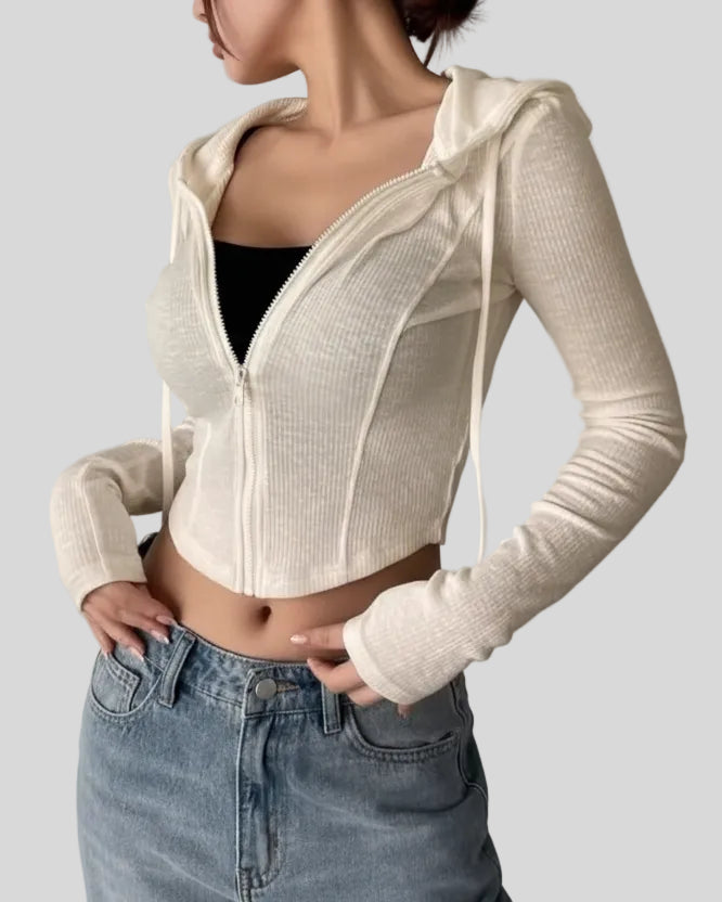 ContourZip Ribbed Jacket in khaki left angled view showing contour fit and structure