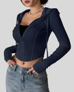 ContourZip Ribbed Jacket in navy left angled view showing contour fit and structure