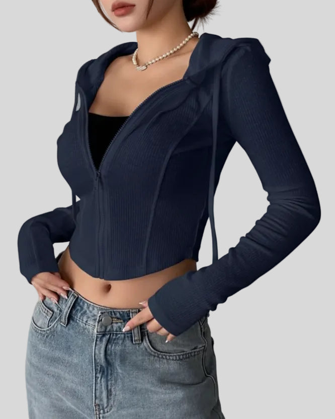ContourZip Ribbed Jacket in navy left angled view showing contour fit and structure