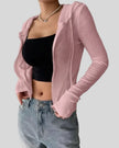 ContourZip Ribbed Jacket in pink angled open view highlighting ribbed texture