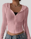 ContourZip Ribbed Jacket in pink right angled view showing contour fit and structure