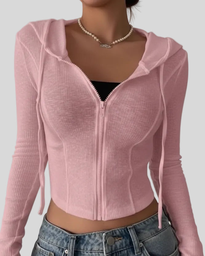ContourZip Ribbed Jacket in pink right angled view showing contour fit and structure