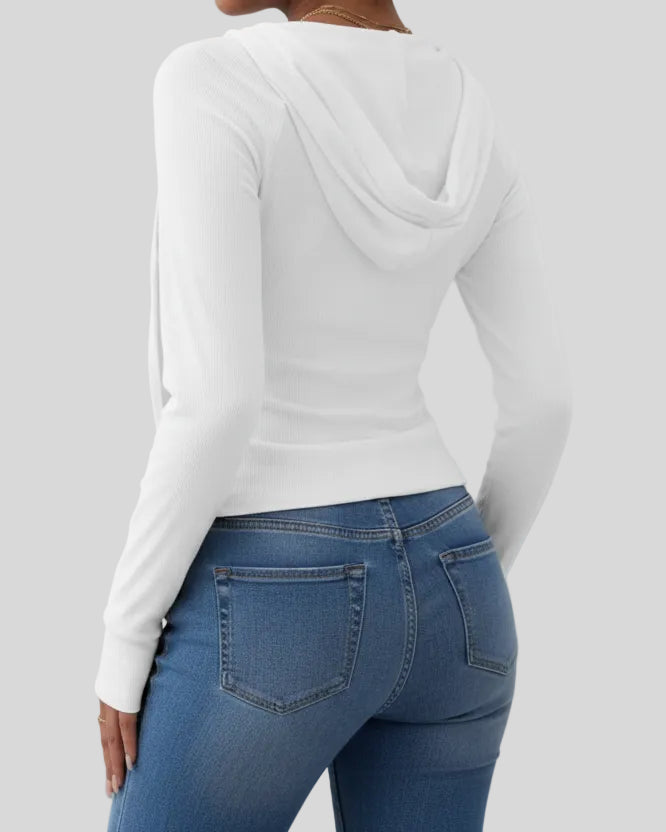 ContourZip Ribbed Jacket in white back view showing fitted silhouette