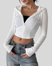 ContourZip Ribbed Jacket in white front half open view highlighting fit and zip closure
