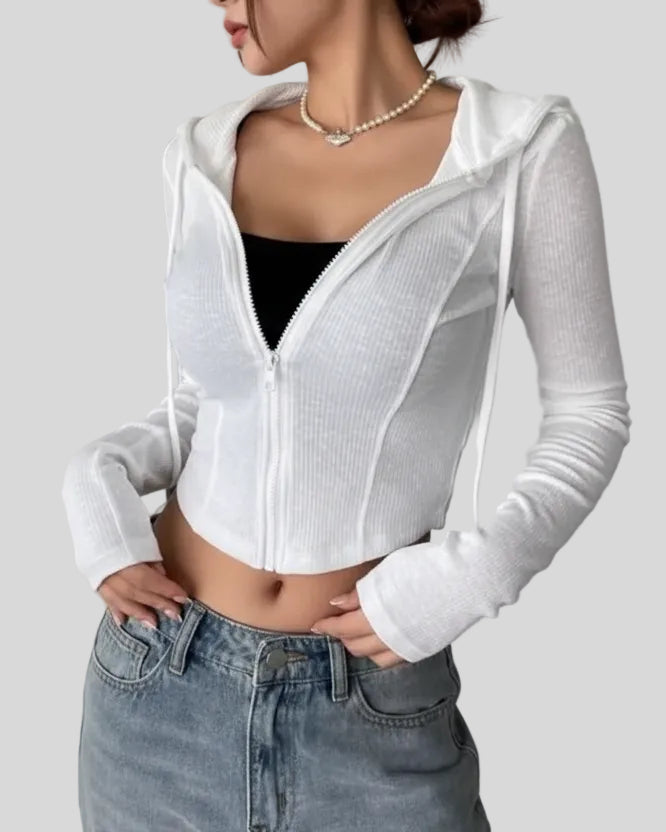 ContourZip Ribbed Jacket in white left angled view showing contour fit and structure