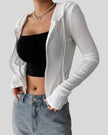 ContourZip Ribbed Jacket in white angled open view highlighting ribbed texture