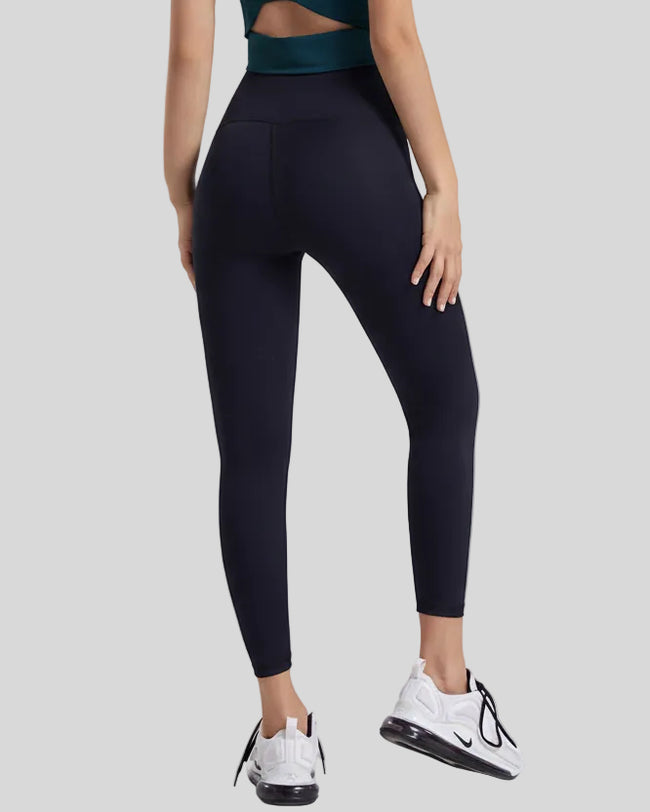 Back view of Athlesi CoreBand Performance Legging in Black showing smooth fit