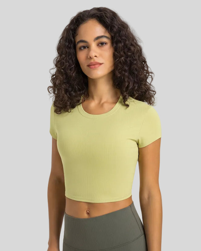 Athlesi CoreFlow Cropped Active Top in Lemon, front view