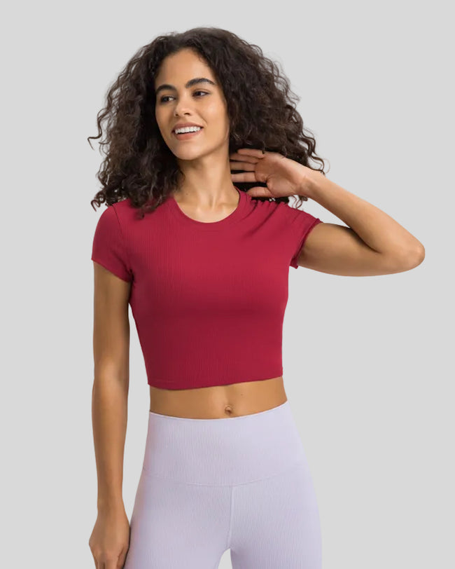 Athlesi CoreFlow Cropped Active Top in Red, front view