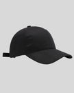 CoreForm Essential Cap in black front angle view with structured crown and curved brim