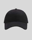 CoreForm Essential Cap in black front view with structured crown and curved brim