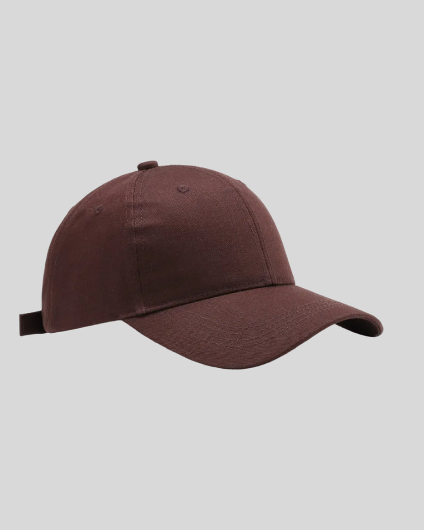 CoreForm Essential Cap in brown front angle view with structured crown and curved brim