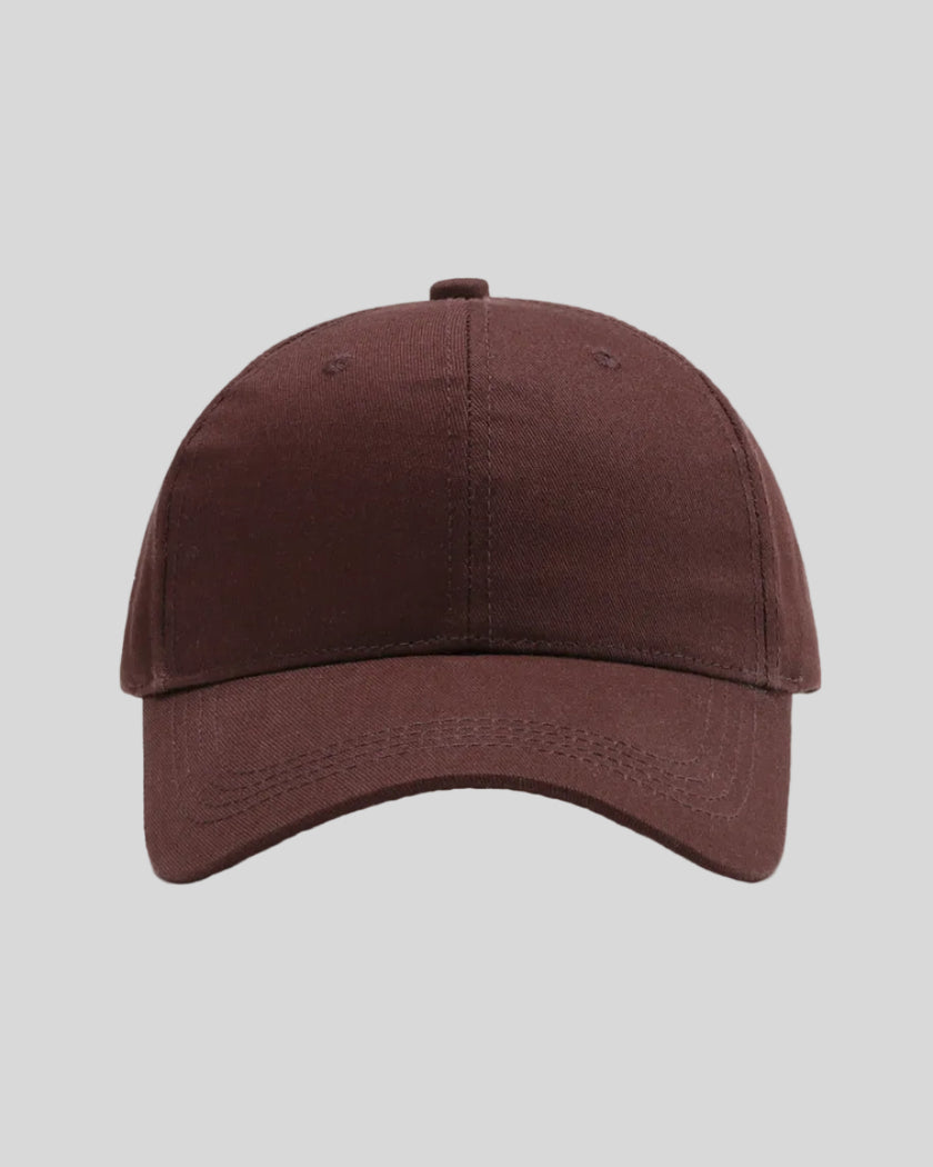 CoreForm Essential Cap in brown front view with structured crown and curved brim