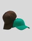 CoreForm Essential Cap in brown and dark green front angle view with structured crown and curved brim