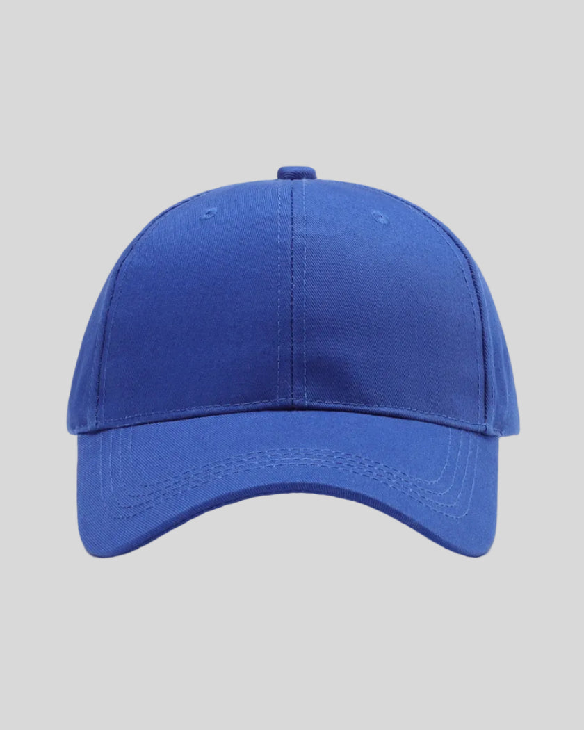 CoreForm Essential Cap in royal blue front view with structured crown and curved brim