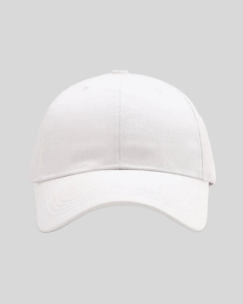 CoreForm Essential Cap in white front view with structured crown and curved brim