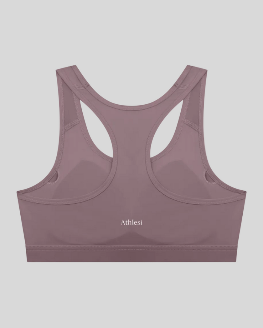Ash purple CoreForm sports bra back view Athlesi branding
