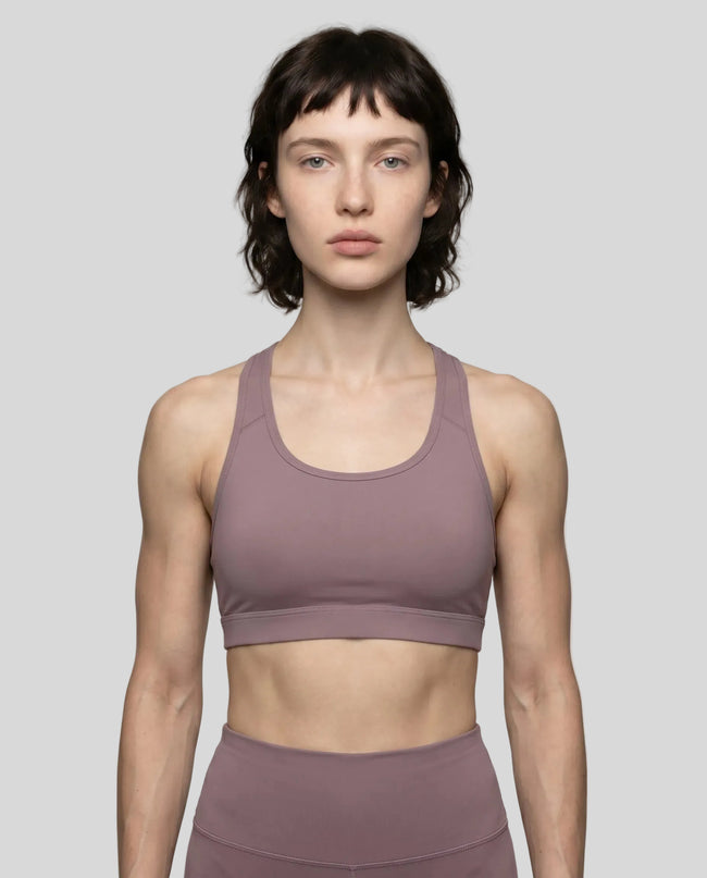 CoreForm Sports Bra in ash purple, front view styled on model