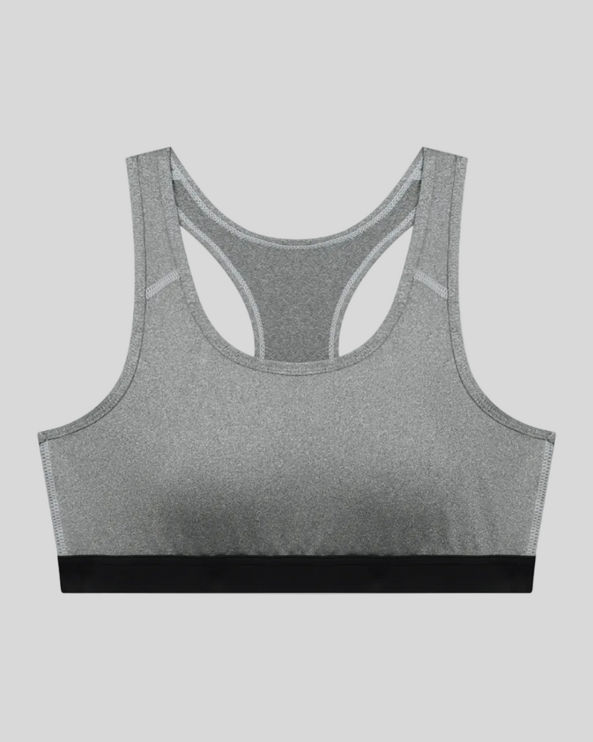 Athlesi flower gray CoreForm sports bra front view