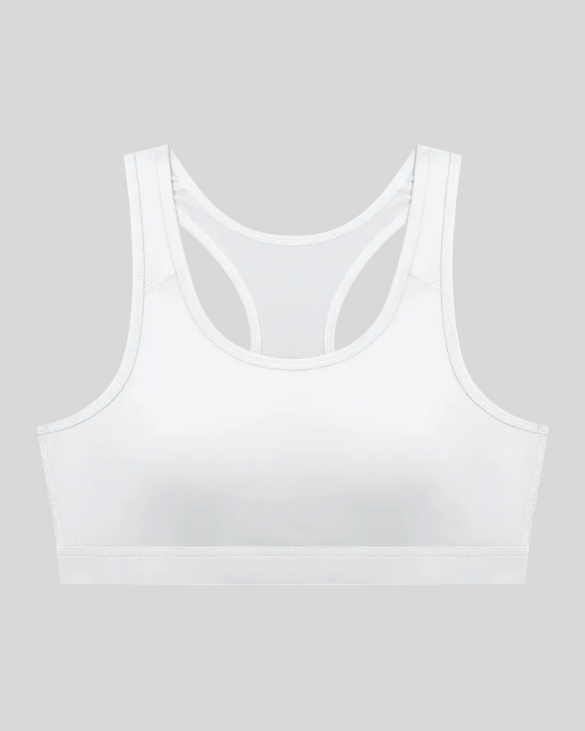 Athlesi white CoreForm sports bra front view