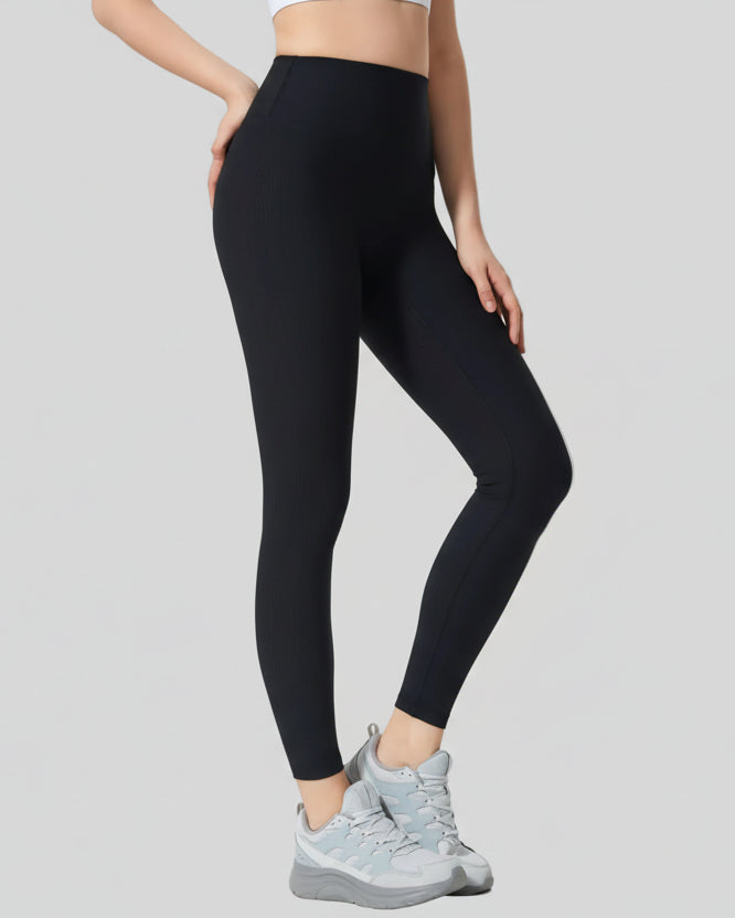 Right side view of black ribbed CoreLift Sculpt Legging