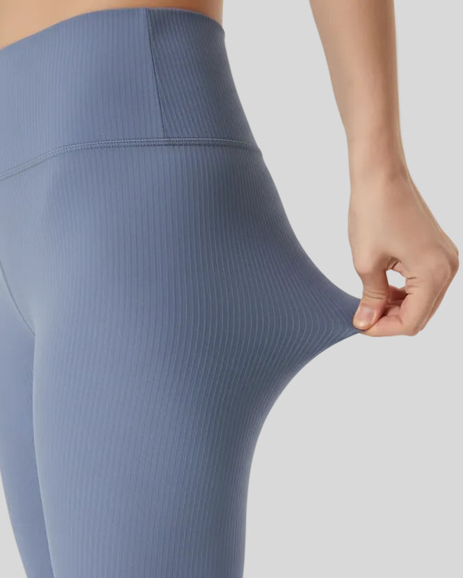 Ribbed stretch fabric detail on light blue CoreLift Sculpt Legging