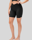 Athlesi CoreLift V-waist pocket short in black, front angle view
