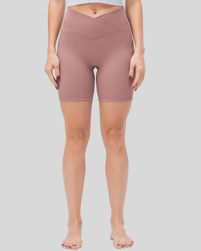 Athlesi CoreLift V-waist pocket short in dusty pink, front view