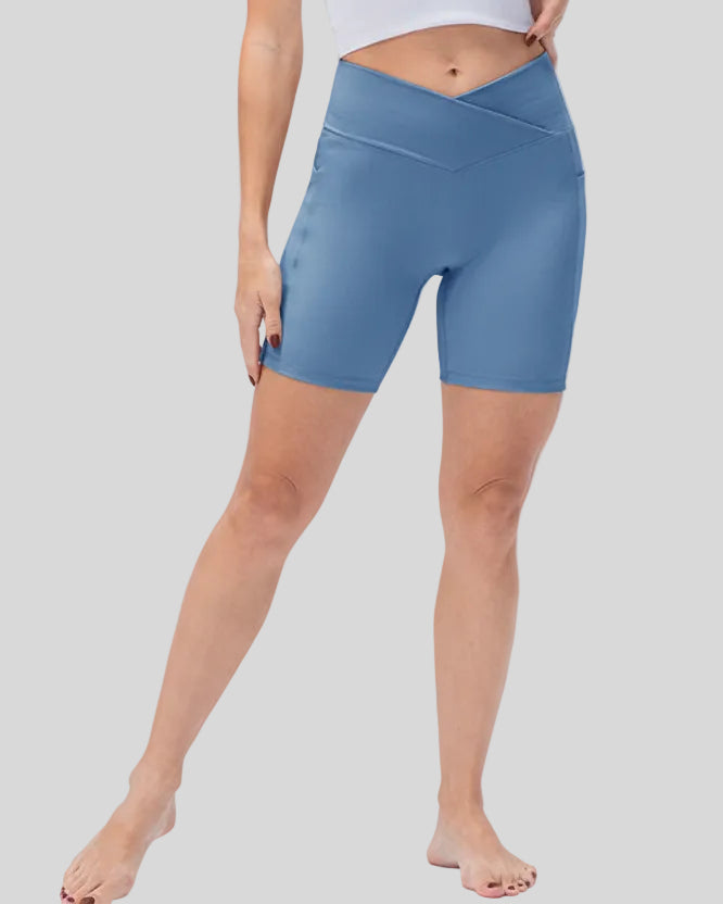 Athlesi CoreLift V-waist pocket short in light blue, front view