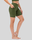 Athlesi CoreLift V-waist pocket short in matcha green, side view