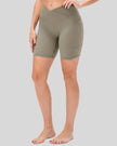 Athlesi CoreLift V-waist pocket short in tan, front angle view