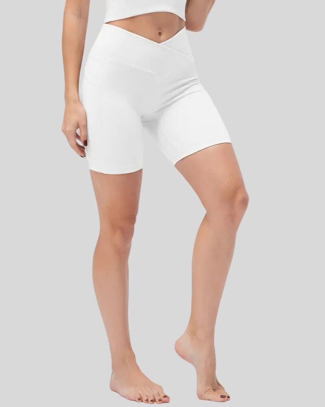 Athlesi CoreLift V-waist pocket short in white, front angle view