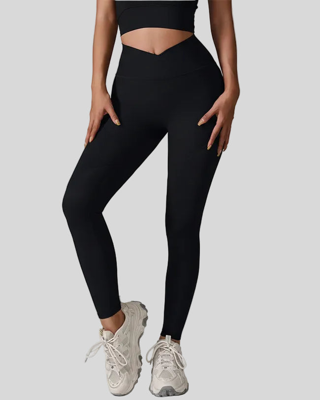 Front view of CoreLift V-Rib Active Legging in black with ribbed texture