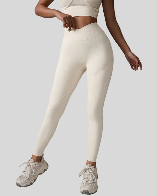 Front view of CoreLift V-Rib Active Legging in ivory with ribbed texture