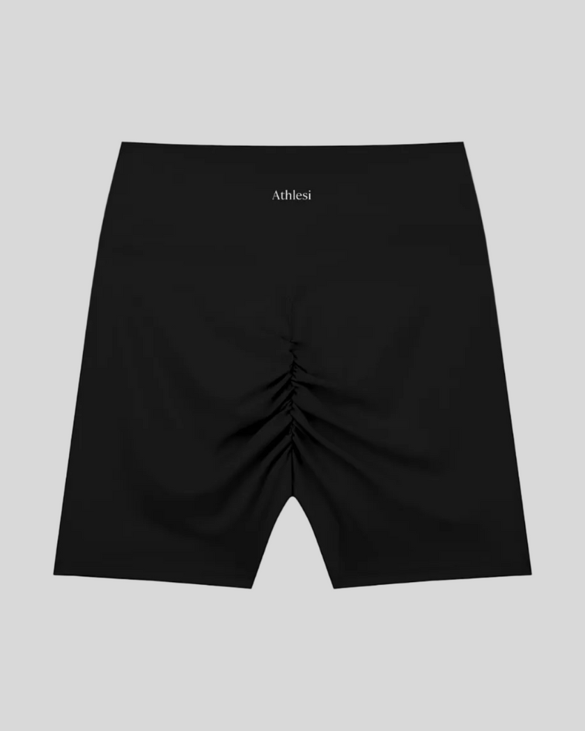 CoreLine Biker Shorts in black, flatlay back view