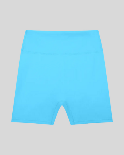 CoreLine Biker Shorts in blue, flatlay front view