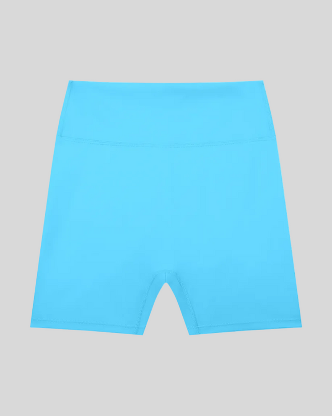 CoreLine Biker Shorts in blue, flatlay front view
