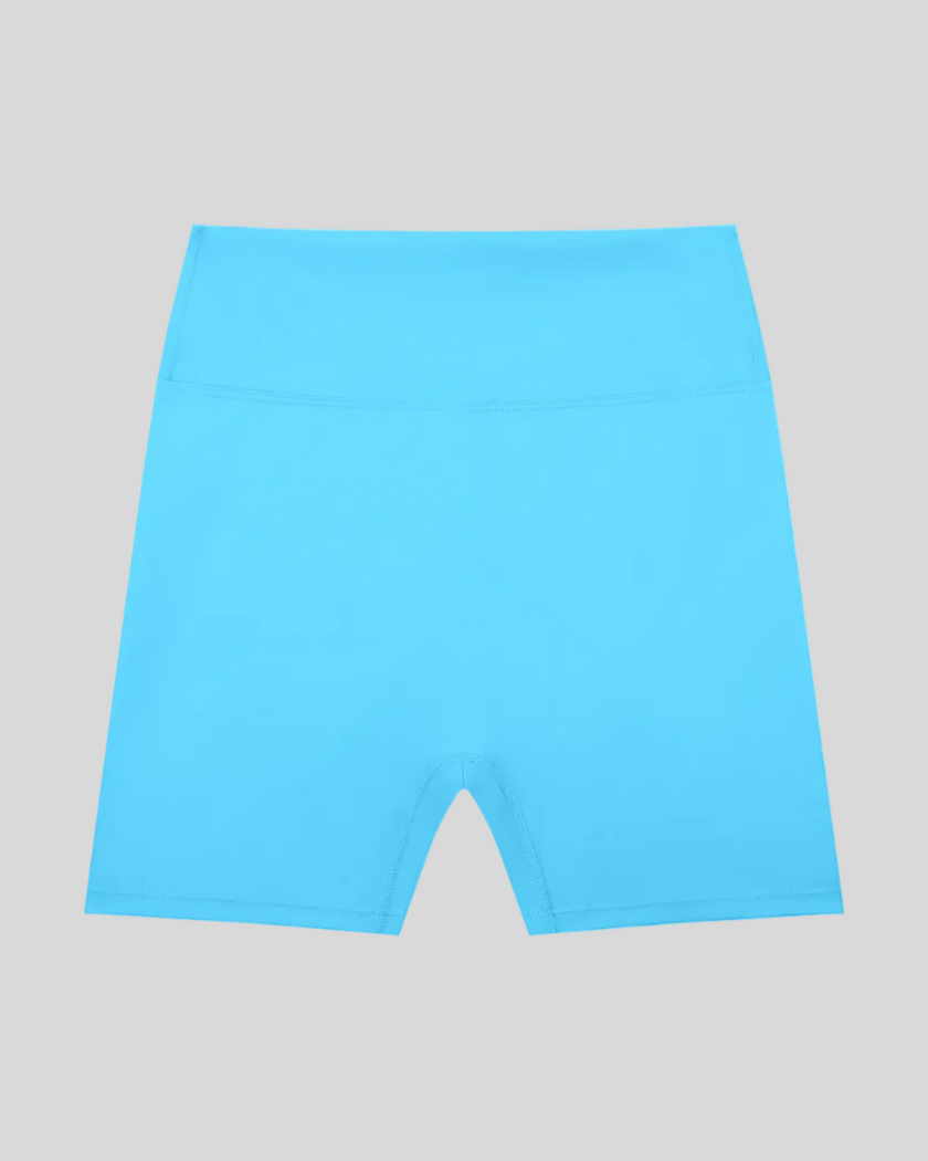 CoreLine Biker Shorts in blue, flatlay front view