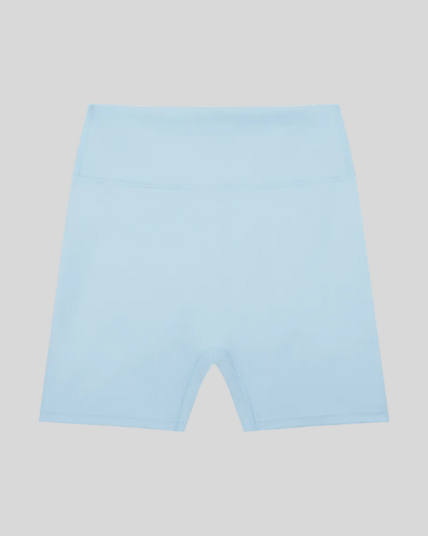 CoreLine Biker Shorts in sky blue, flatlay front view