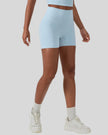 CoreLine Biker Shorts in sky blue, angled front view showing fit